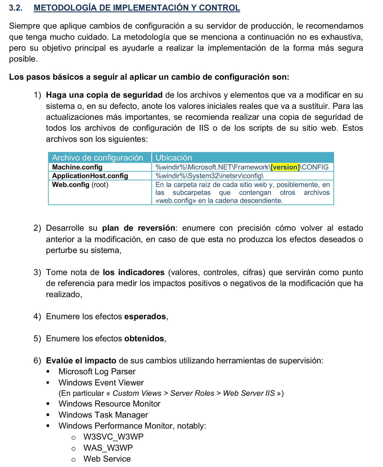 Precauciones antes de aplicar modificaciones a IIS