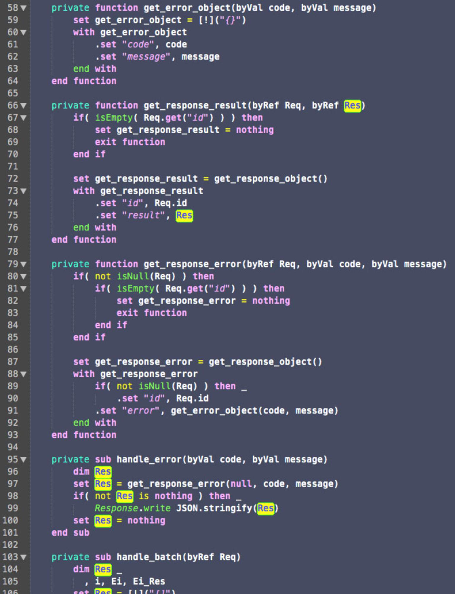 Extracto del código fuente ASP Classic