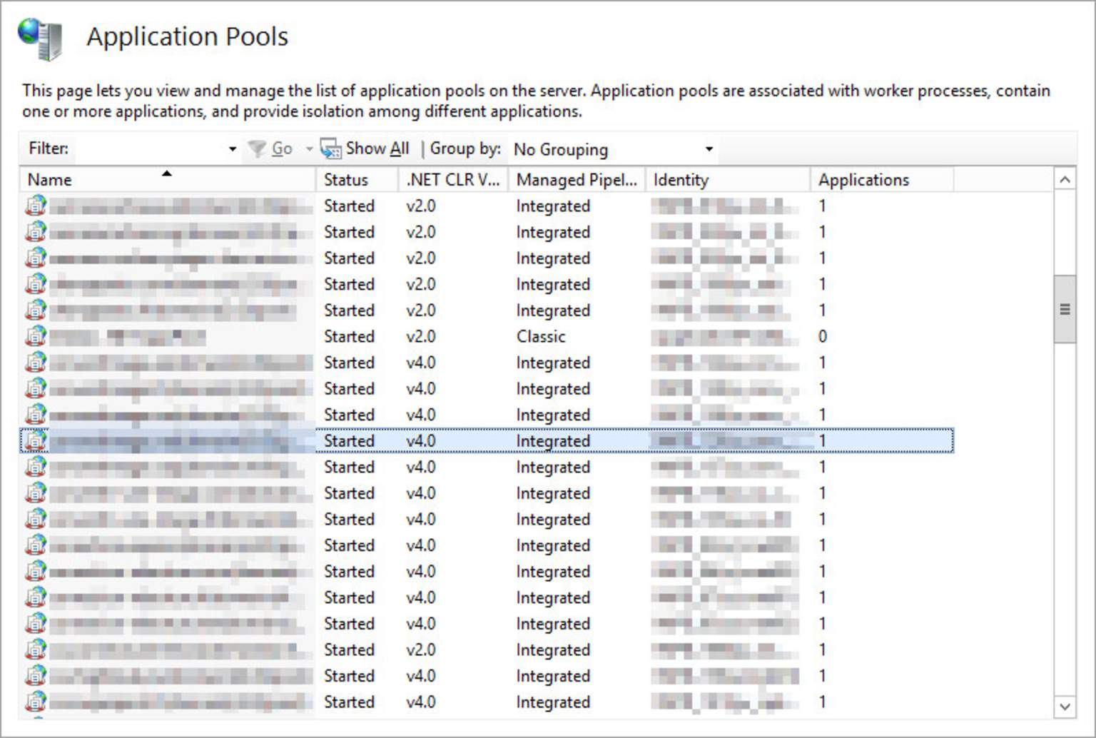 Examen de los grupos de aplicaciones IIS