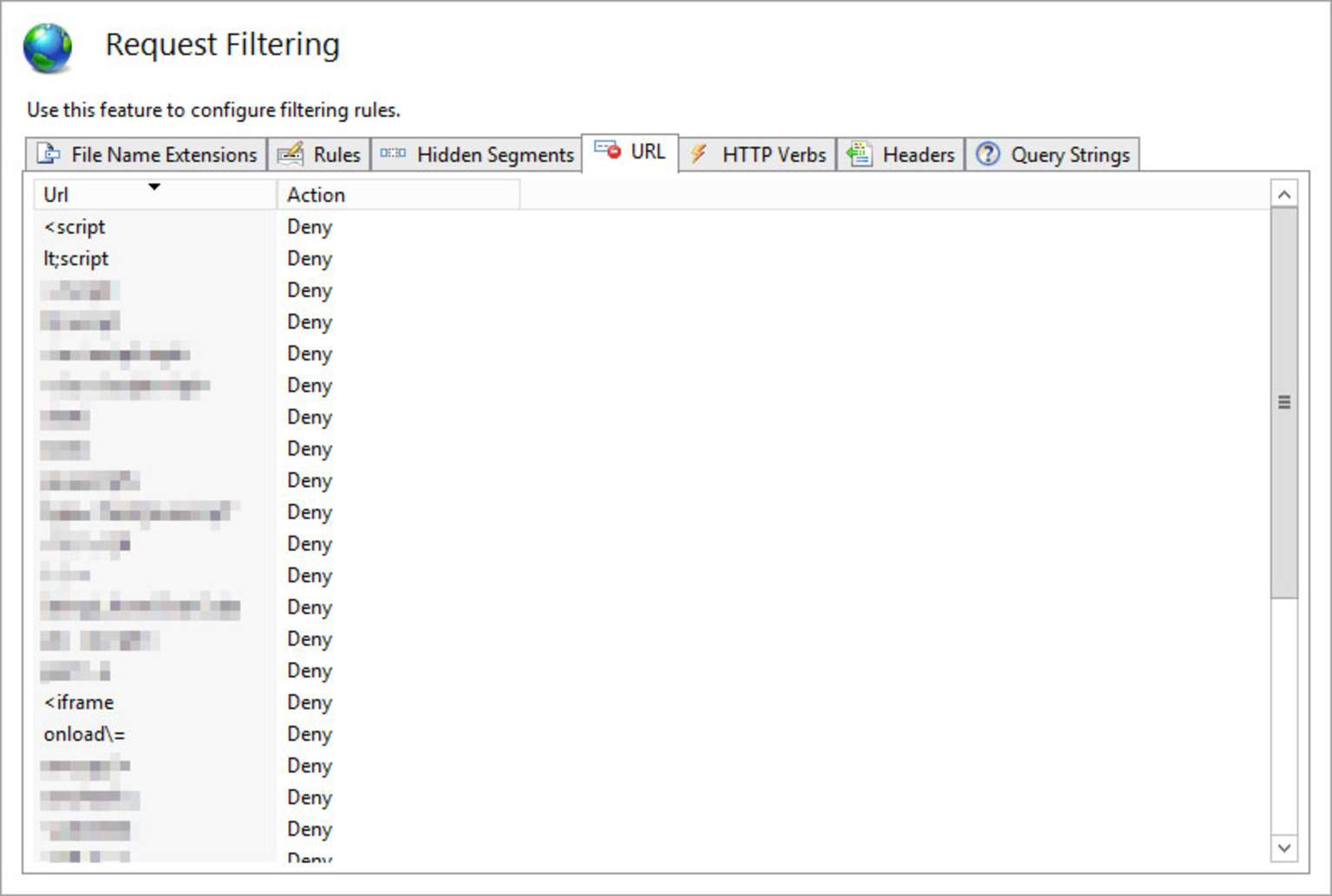 Filtrado de solicitudes en Microsoft IIS